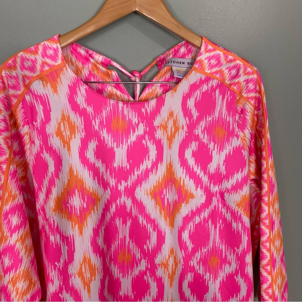 Gretchen Scott Goddess Ikat Jersey Dress Pink Orange XXL - Picture 2 of 6